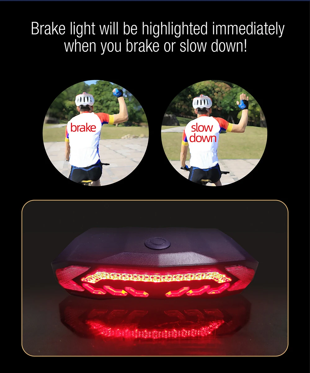 Bike Tail Light with Turn Signals Waterproof Bicycle Taillight-USB Rechargeable Ultra Bright Safety Warn Bike Brake Rear Lights smart alarm keypad