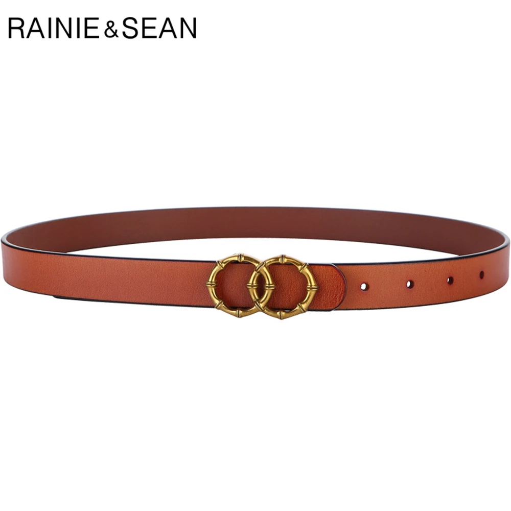 RAINIE SEAN Vintage Women Belt Brown Real Leather Belts for Trousers Solid Ladies Waist Belt Apparel Accessories 105cm 110cm