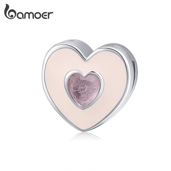 

bamoer Genuine 925 Sterling Silver Pink Zircon Stone Enamel Clips Charm fit for Original Reflexions Bracelet Jewelry SCX113