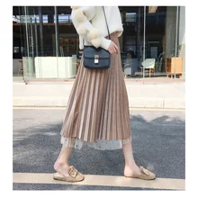 Плиссированная юбка в горошек, бархатные длинные юбки с высокой талией, Женская юбка макси, женские юбки, мода, школьная юбка, Jupe