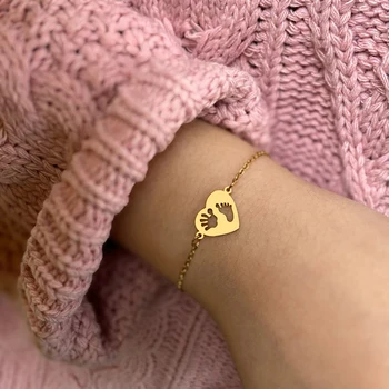 Stainless Steel Bracelets Baby Handprints Footprints Fashion Chain Charm Bracelet For Women Jewelry Party Friend Baby Best Gift