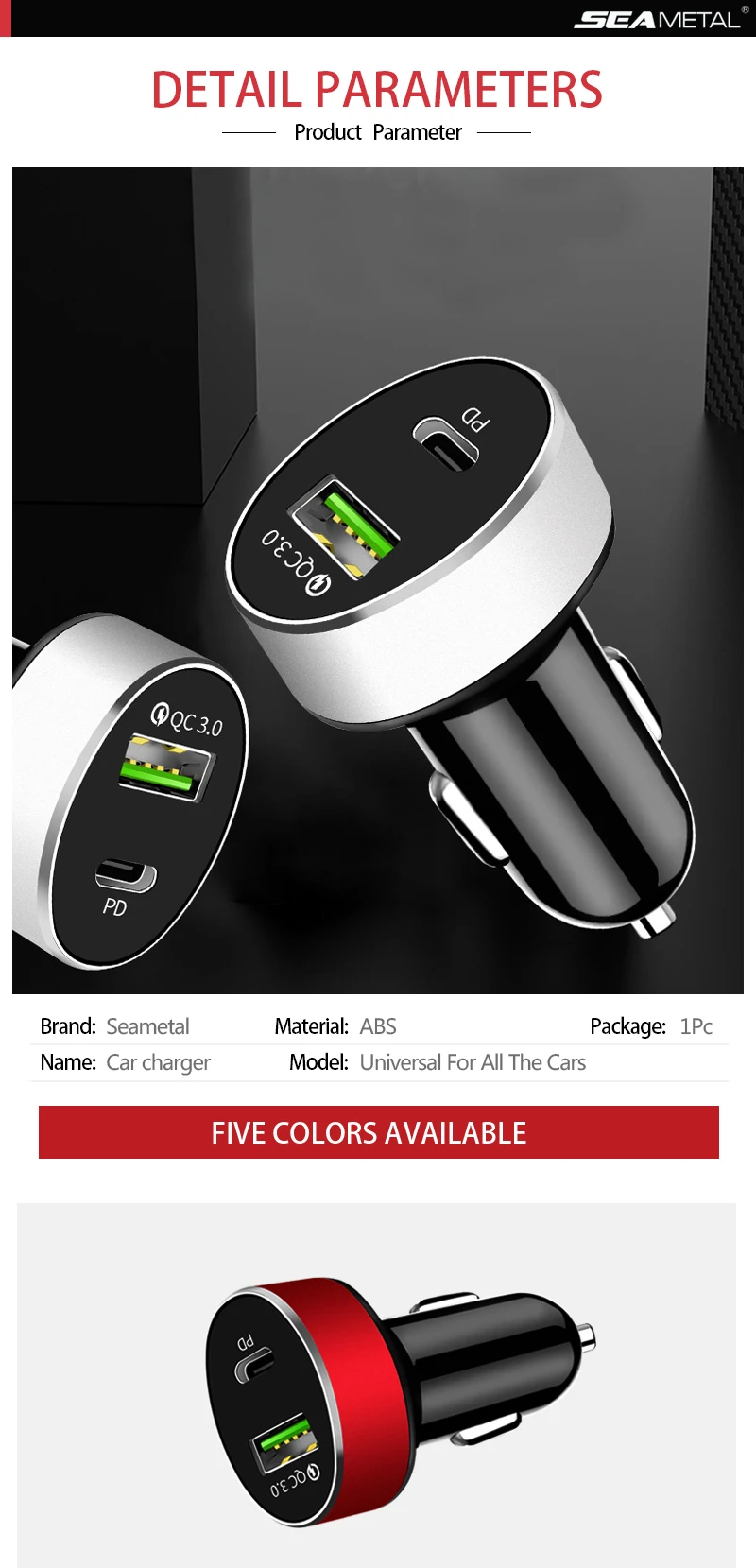 Машинная Зажигалка для сигарет Зарядное устройство 12 v-24 v Quick Charge QC3.0 Быстрая зарядка PD Тип C Порты и разъёмы Авто USB 3.0A для мобильного телефона MP3 gps DVR