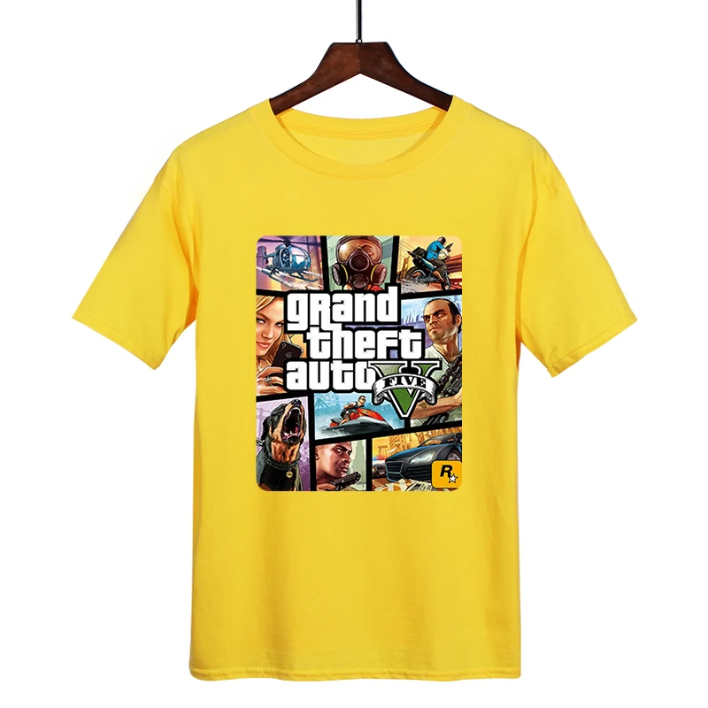 Grand Theft Auto 5 Футболка Мужская Уличная Длинная с GTA 5 Футболка мужская и женская футболка s летние топы с коротким рукавом футболки GTA5 - Цвет: Коричневый