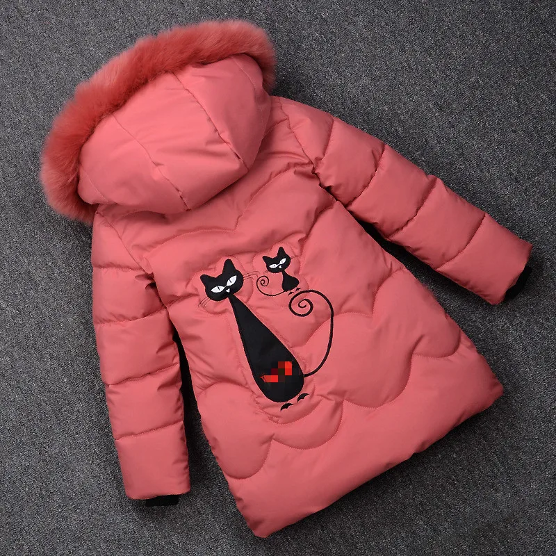 Г. Зимняя куртка для девочек; зимняя одежда; Детские теплые пальто; одежда для малышей с вышивкой в виде кота; детские куртки с капюшоном; парки для девочек; верхняя одежда