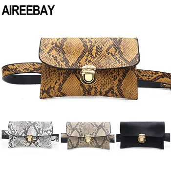 

AIREEBAY Women Belt Bag Brand Design Serpentine Pattern Waist Bag Female Fanny Pack Leather Belts Envelope Phone Bags for Ladies
