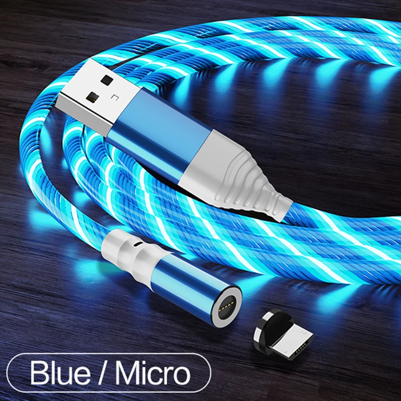 Магнитный Micro USB кабель Venroii, светящийся кабель для передачи данных, кабель типа C для samsung huawei Honor Xiaomi Redmi Note 7 8 Pro - Цвет: Micro Blue