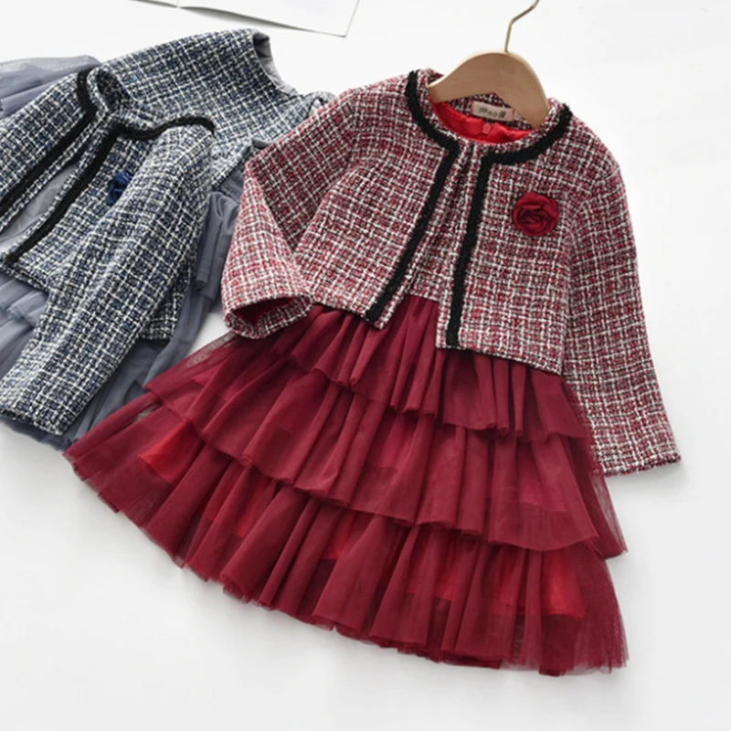 Осенняя одежда для маленьких девочек элегантные наряды принцессы Весенняя туристическая одежда с цветочным узором для свадебной вечеринки для От 2 до 6 лет Детская одежда для девочек - Цвет: ruby