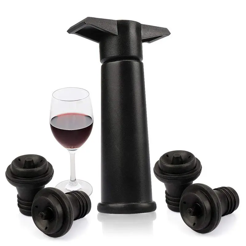 Топ!-вакуумный насос для вина с 4 пробками-пробка для вина для длительного срока годности черный
