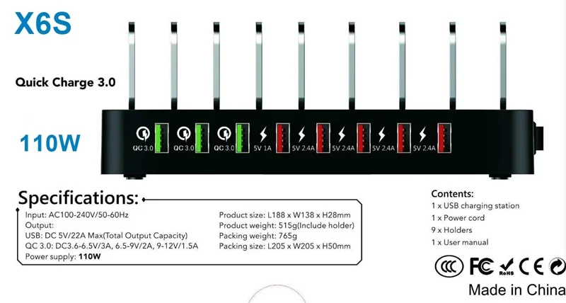 Tongdaytech 110 Вт Мульти 8 портов USB зарядное устройство для IPhone Каррегадор порт atil Быстрая зарядка 3,0 быстрое зарядное устройство док-станция для samsung