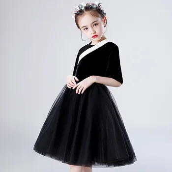 

Tick Tok 2020 New Hot Sale Summer New Black Short Middle Sleeve Girls Show Lovely Children Host Piano Performance Evening Dress