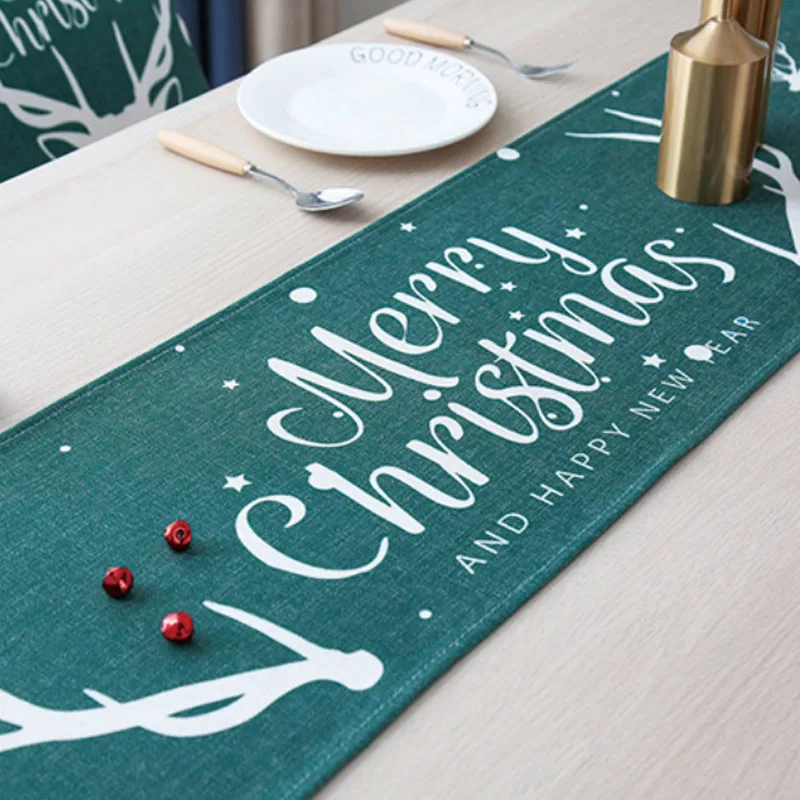 Green christmas deer New Year Christmas Table Runner Christmas Table Cloth Red Table Runner Dining Table Coffee Table Christmas Decorations for Home - Цвет: Green christmas deer