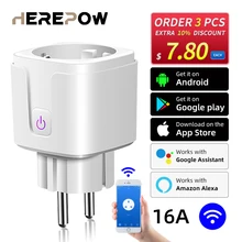 Herepow WiFi inteligente adaptador de enchufe 16A remoto Control de voz Monitor de potencia enchufe función de temporización de trabajo con Alexa casa Tuya.