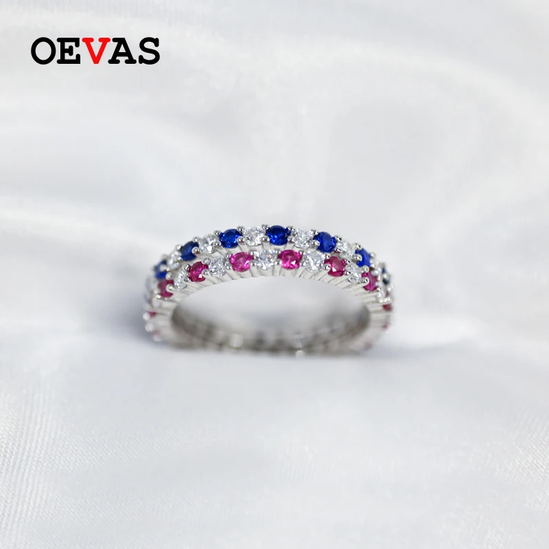 Женские перстни с сапфиром OEVAS 100% 925 из стерлингового серебра рубиновое