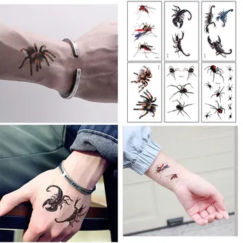 

6pc Halloween Tattoo Sticker 3D Waterproof Original Scorpion Spider Animal Temporary Tatto0 Stickers Terror Scary Tattoo Sticker
