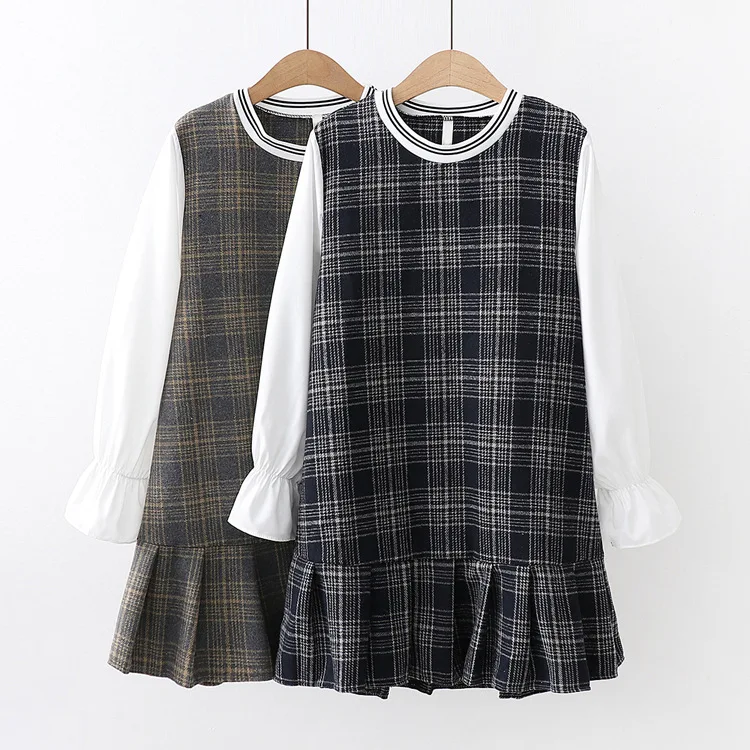 

2018 Autumn And Winter New Style Korean-style Elegant Pattern Woolen Flounced Dress nv zhong qun er se ru
