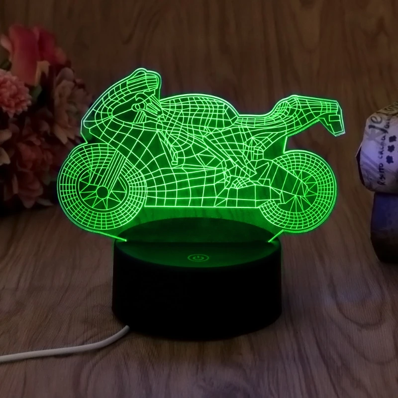 USB Новинка 7 цветов меняющийся светодиодный светильник для мотоцикла ночник 3D настольная лампа домашний декор