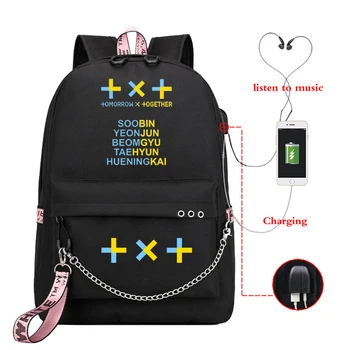 

USB Charge Laptop Back Pack Mochila Bookbag Kpop TXT Backpack SOOBIN YEONJUN Women Backpack School Bags for Teenage Girls Plecak