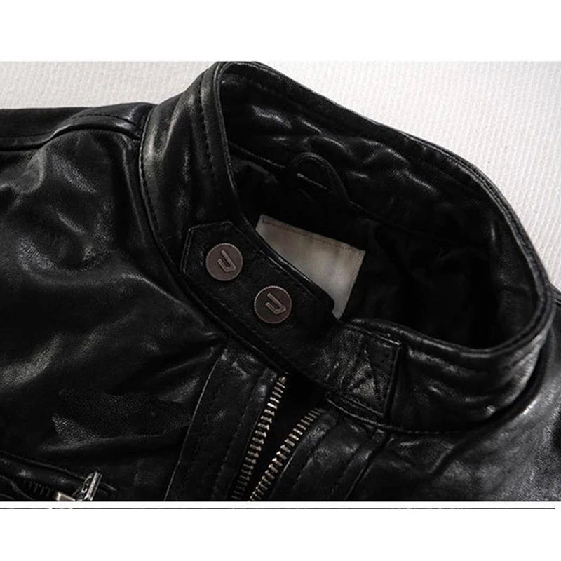 Для мужчин кожаная куртка из натуральной овечьей Шевро бренд черный мужской бомбардировщик куртка для мотоцикла Байкер человека пальто одежда для весны и осени zlg88