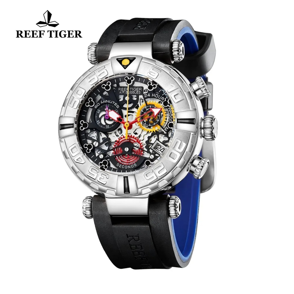 REEF TIGER/RT дизайн Топ бренд Мужские часы Резиновый стальной Скелет спортивные водонепроницаемые мужские часы Relogio Masculino+ коробка RGA3059