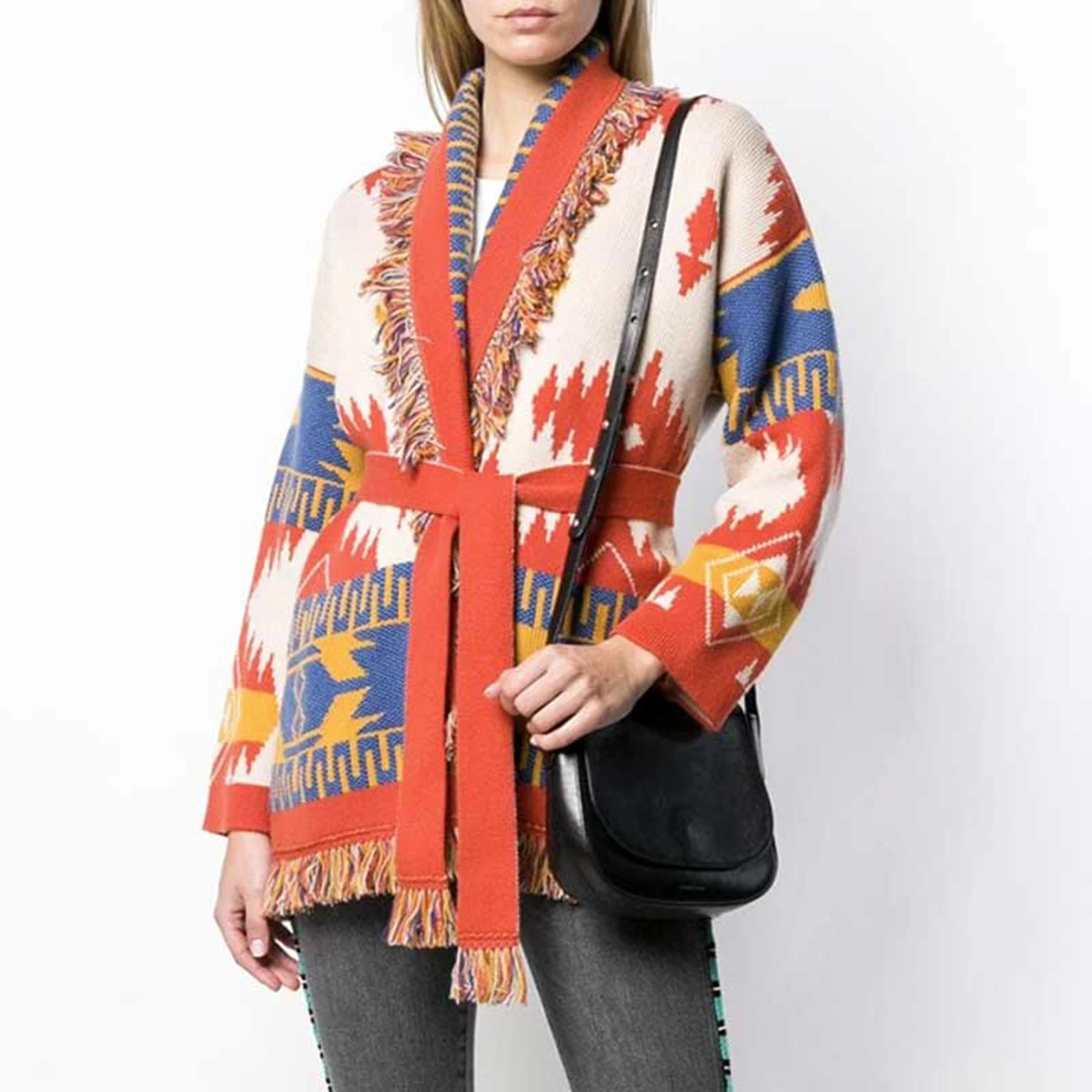 Jastie Bohemian Jacquard Tassel Cashmere Sweater