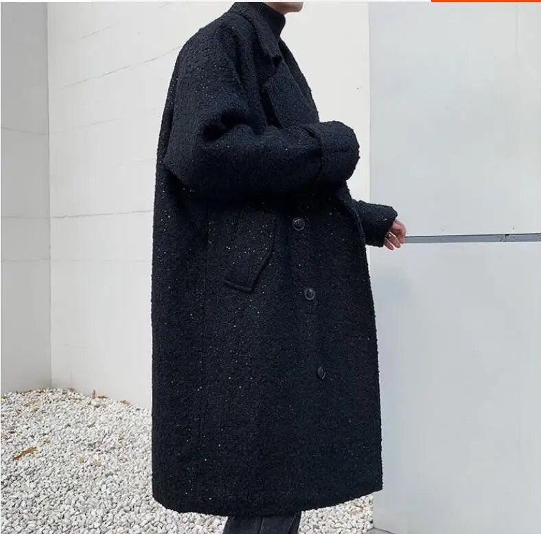 M-XL! зимнее новое шерстяное двубортное пальто средней длины в стиле chao, украшенное блестками