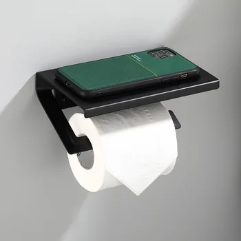 

Tuqiu Toilet paper holder Aluminum Black Tissue holder mobile phone bathroom paper roll rack wall mount bathroom product
