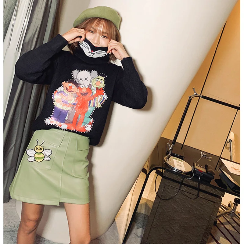 Autumn and winter high collar sweaters fashion embroidery Pullover women knitted sweaters