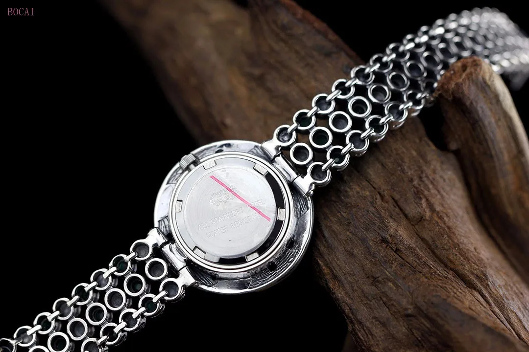 Серебро 925 S925 Стерлинговое серебро ювелирные изделия Taiyin женские ручной орнамент зеленый натуральный камень браслет часы для женщин Новинка