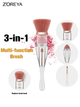 

3 In 1 Cosmetic Brush With Replacement Head Cover Crystal Style Makeup Brushes Set Professional Makeup Brush Kit Tools
