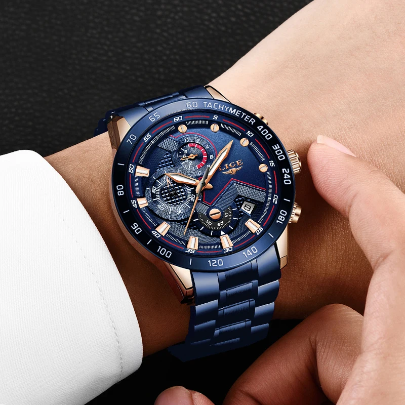 Billige LIGE Neue Business Männer Uhr Luxus Marke Edelstahl Armbanduhr Chronograph Army Military Quarz Uhren Relogio Masculino