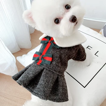 

Winter Dog Clothes College Style Dress Warm Clothes for Small Dogs Pets Outfits Winter Thickening Woolen Skirt Puppy Dogs New