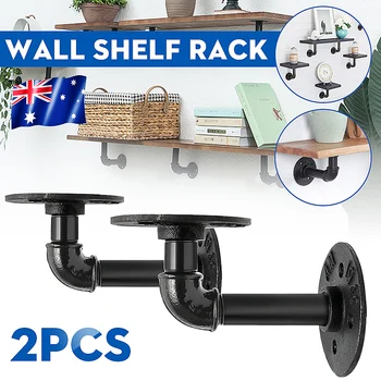 

2 Pcs Industrial style Black Iron Pipe Bracket Wall Floating Storage Shelf Rack support frame Bracket Home Improvement Hardware