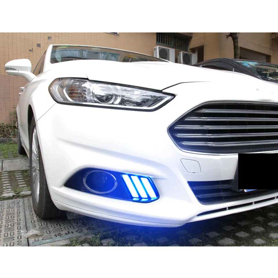 white yellow blue 1 комплект водонепроницаемый светильник для Ford Mondeo Fusion 2013- автомобильный DRL светильник Светодиодный дневной ходовой светильник с желтым поворотным сигналом реле - Испускаемый цвет: white yellow blue