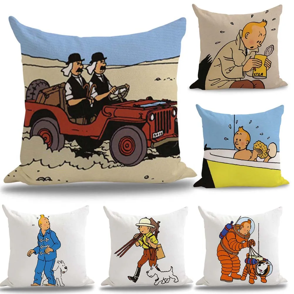 

The Adventures of Tintin French Comics Pillow Euro Cover Decorative Massager Decorative Pillows Home Decor Gift