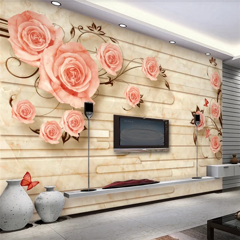 beibehang-Custom-wallpaper-mural-3D-marble-tile-rose-relief-TV ...
