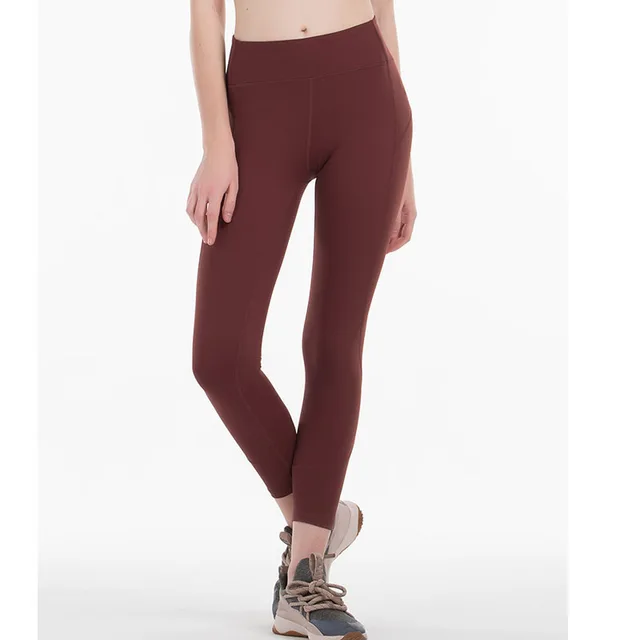 OZAGREL woman Sports skinny tight sexy gym pants super quality stretch fabric Stripe splicing leggings wine red