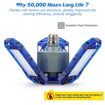 

LED Garage Light 360 Degrees Deformable Ceiling Light For Home Warehouse Workshop Folding Three-Leaf Deformation Lamp AC85-265V