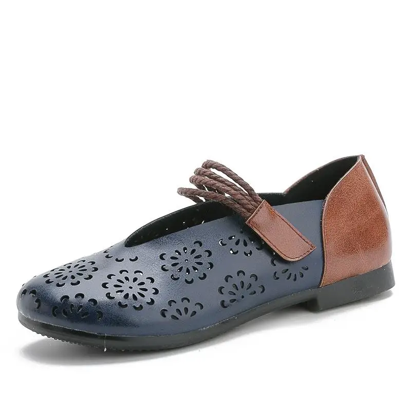 Синий Women Shoes Flats Large Size Genuine Leather Soft Sole Mother's Shoes - Цвет: Синий