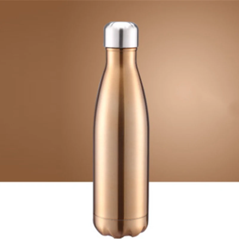 Портативная бутылка для воды с вакуумной изоляцией из нержавеющей стали Герметичный Термос с двумя стенками горячий/холодный 500 мл для путешествий на открытом воздухе - Цвет: Золотой