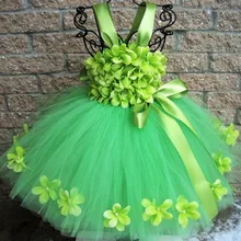 Платье-пачка с зелеными лепестками для девочек; Детские Цветочные ремешки; бальное платье с бантом из ленты; Детский костюм на Рождество, свадьбу, вечеринку