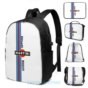 

Funny Graphic print Martini Racing USB Charge Backpack men School bags Women bag Travel laptop bag