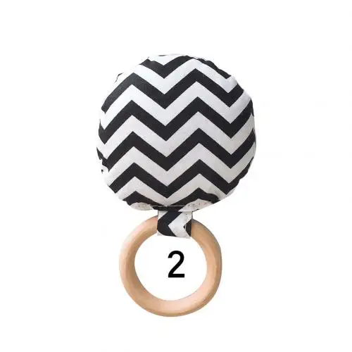 Striped Dot Wooden Ring Baby Round Teether Teething Toy Safe Chew Shower Gift New - Цвет: 2