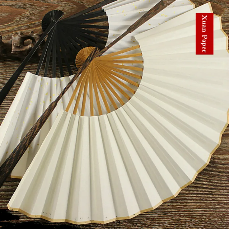 

Classical Blank Xuan Paper Fan Chinese DIY Mica Ripe Xuan Paper Folding Fan for Brush Calligraphy Ink Painting Art Supply