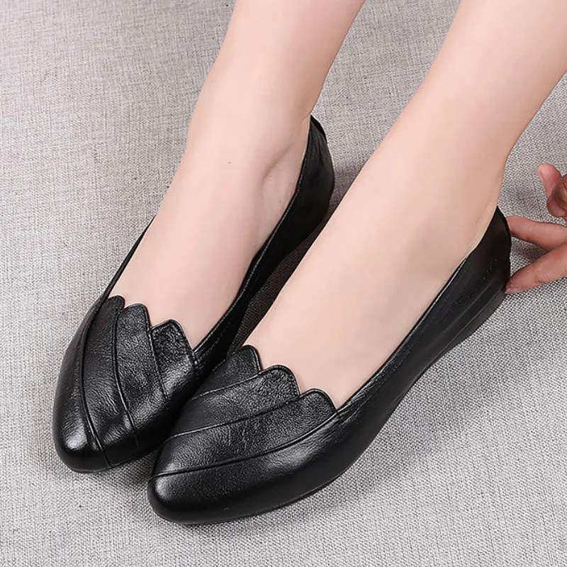 Loafers Spring-Shoes Flats Women Large-Size Genuine-Leather Woman High-Quality Ladies