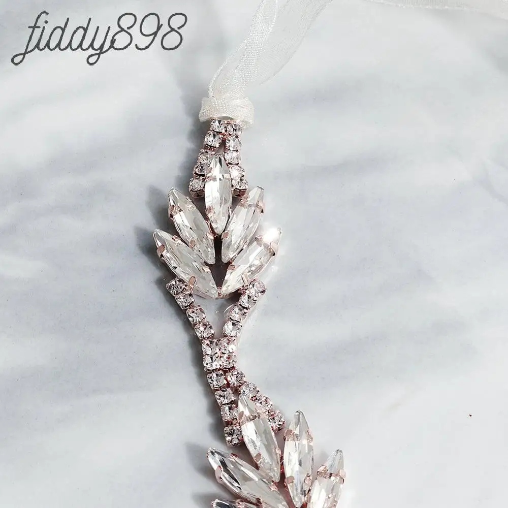 Rose Gold Women's Handmade Rhinestones Wedding Belts and Sashes Gown Sash Bride Accessories for Wedding Dress