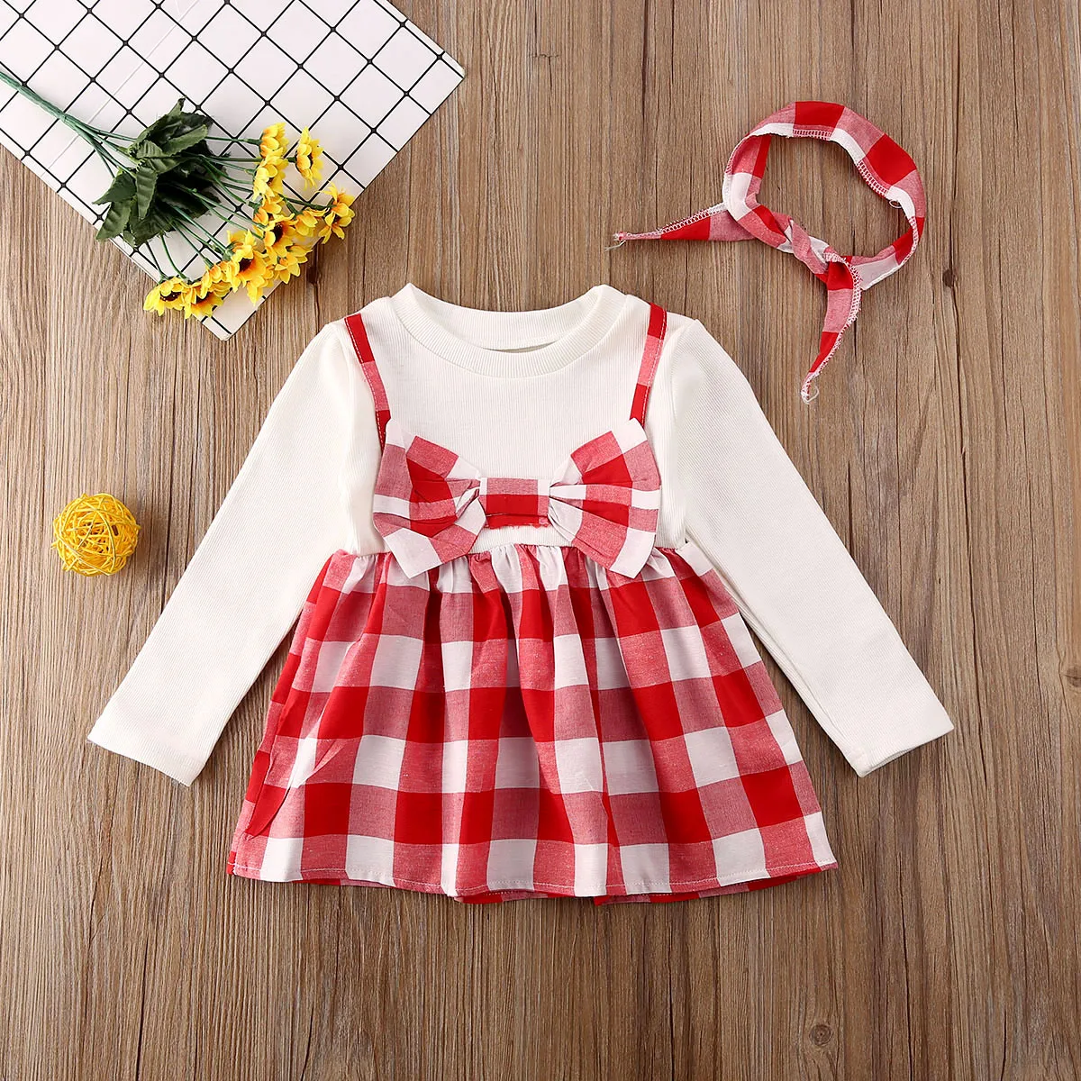 PUDCOCO Infant Christmas Party Outfit Girl Baby Xmas Party Tutu Dress+ Headband Clothes Baby Girls Long Sleeves Princess Dress - Color: Red