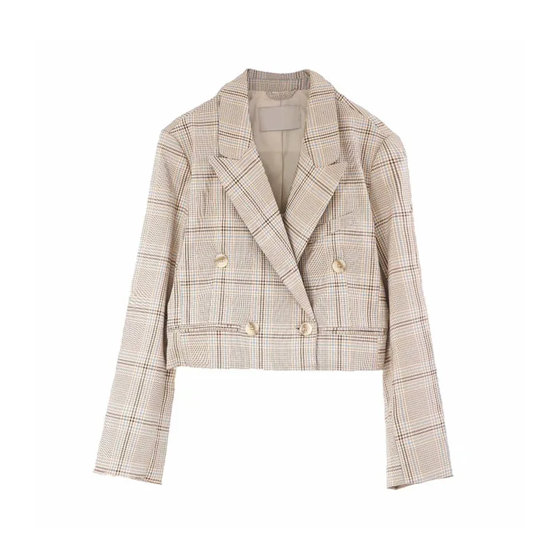 

Py65 Short Plaid Suit Jacket Women's Korean-style Retro Casual Autumn New Style Fashion Elegant Double Breasted Suit