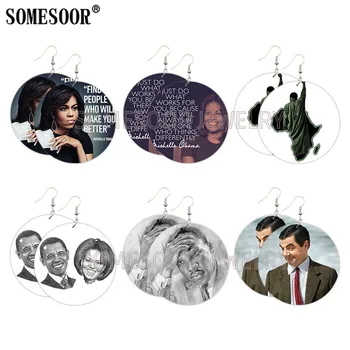 

SOMESOOR Black Heros Man Woman Portrait Arts Printed Wooden Drop Earrings Michel Obama Martin Melanin Proud For Female Gifts