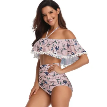 

Hot Sexy Swimwear Women Swimming Print Bikini Summer Leaf Ruffle Two Pieces Floral Swimsuit Bathing Suit Beach Wear Trajede Baño