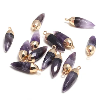 

New 3PCS Natural Stone Bullet Shape Section Amethysts Pendant Natural Stone Pendant for Jewelry Making DIY Necklace Size 13x26mm